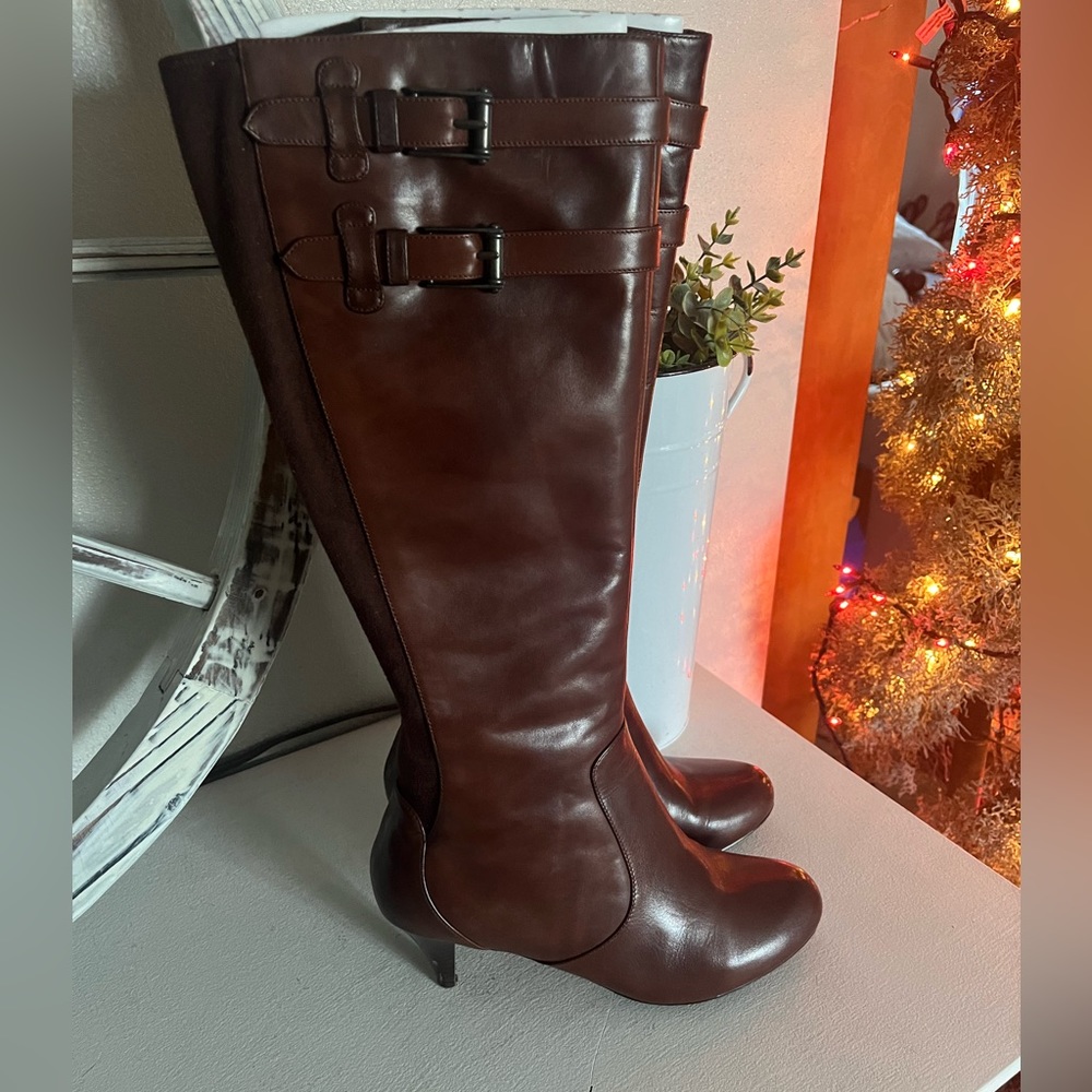 Cole Haan X NikeAir jalisa chestnut brown tall leather buckle healed boots 7.5